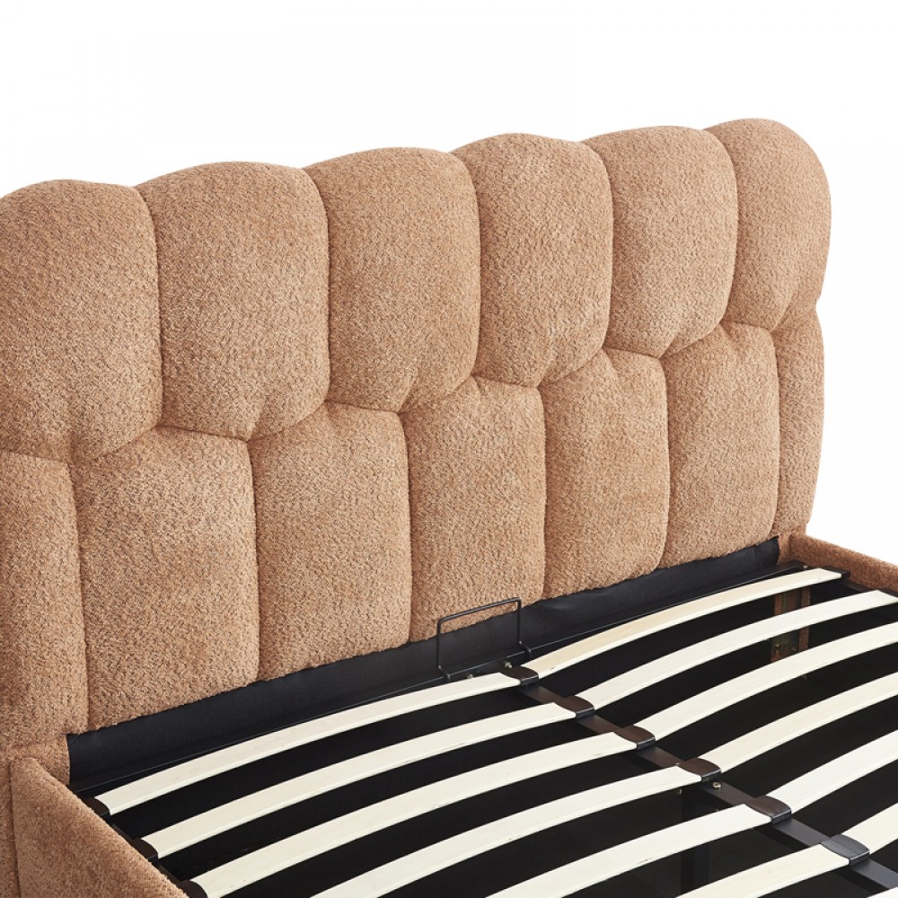 Κρεβάτι διπλό Sectra pakoworld terracotta μπουκλέ ύφασμα 160x200εκ