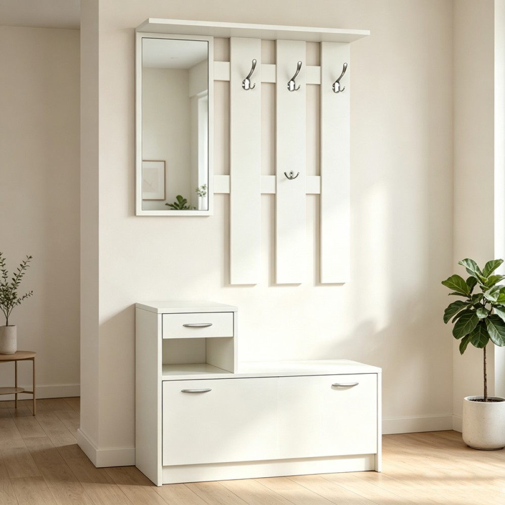 Έπιπλο εισόδου Jentia pakoworld με καθρέπτη λευκό MDF 113x100x89εκ