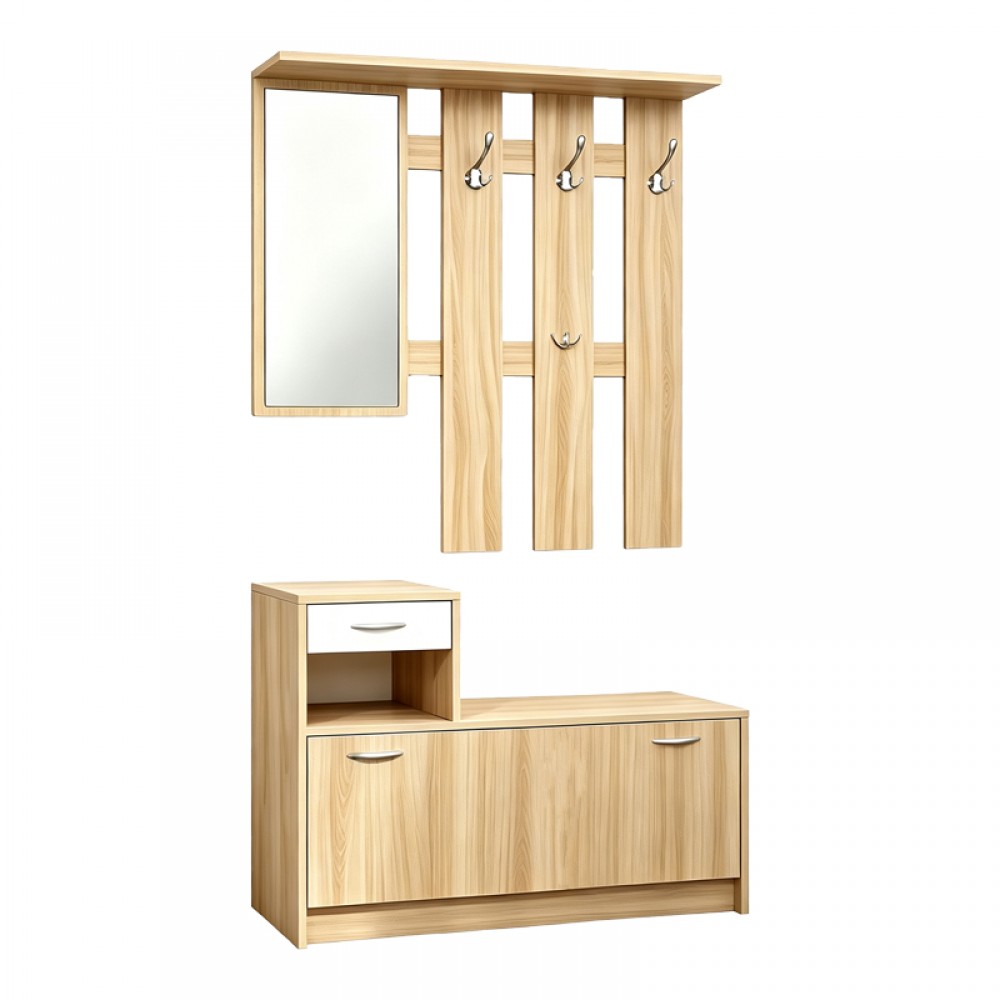 Έπιπλο εισόδου Jentia pakoworld  με καθρέπτη sonoma με λευκό MDF 113x100x89εκ
