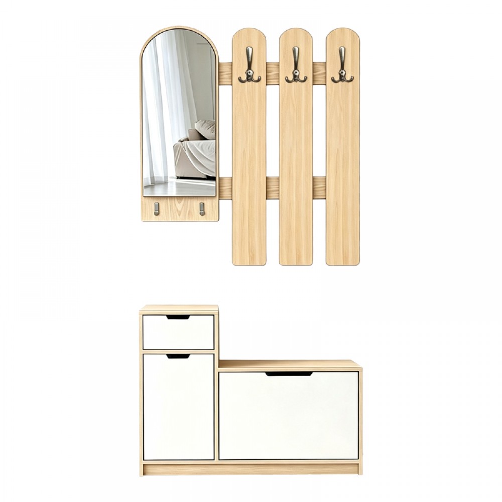 Έπιπλο εισόδου Kenty pakoworld  με καθρέπτη sonoma με λευκό MDF 100x28x110εκ