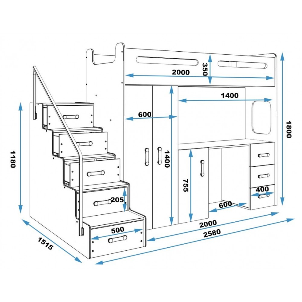 Κουκέτα Steps plus 258x151.5x180
