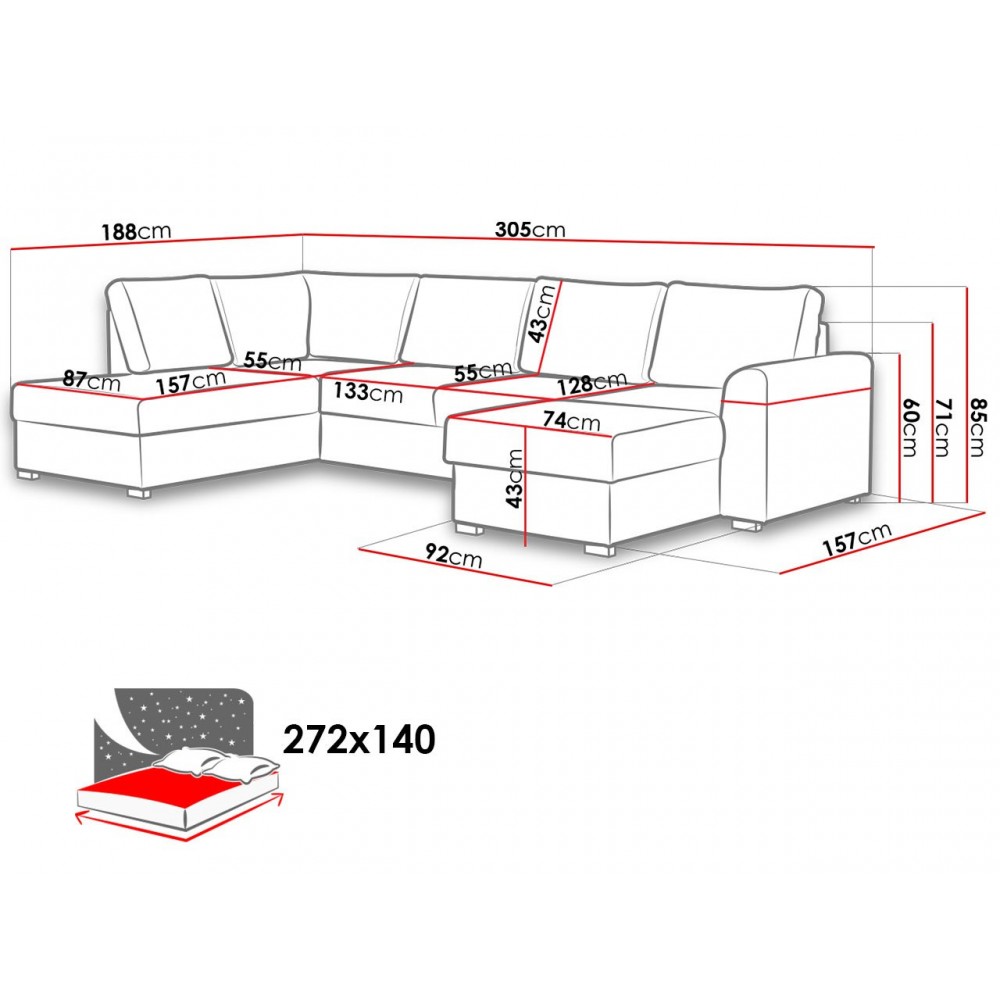 Γωνιακός καναπές Wilma 305x188x85