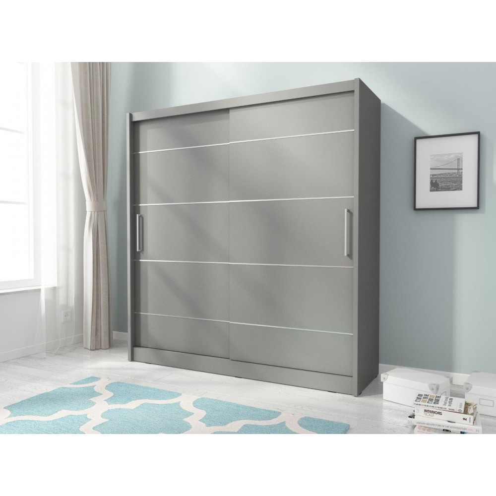 Ντουλάπα Maritina συρόμενη-180 x 62 x 200 εκ.-Γκρι