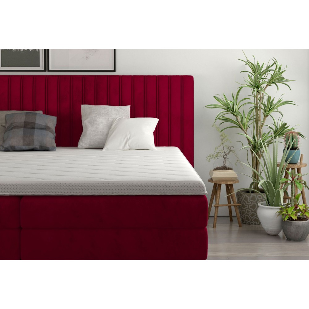 Επενδυμένο κρεβάτι Melantha με στρώμα και ανώστρωμα-140 x 200-Kokkino