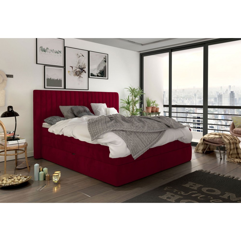 Επενδυμένο κρεβάτι Melantha με στρώμα και ανώστρωμα-180 x 200-Kokkino