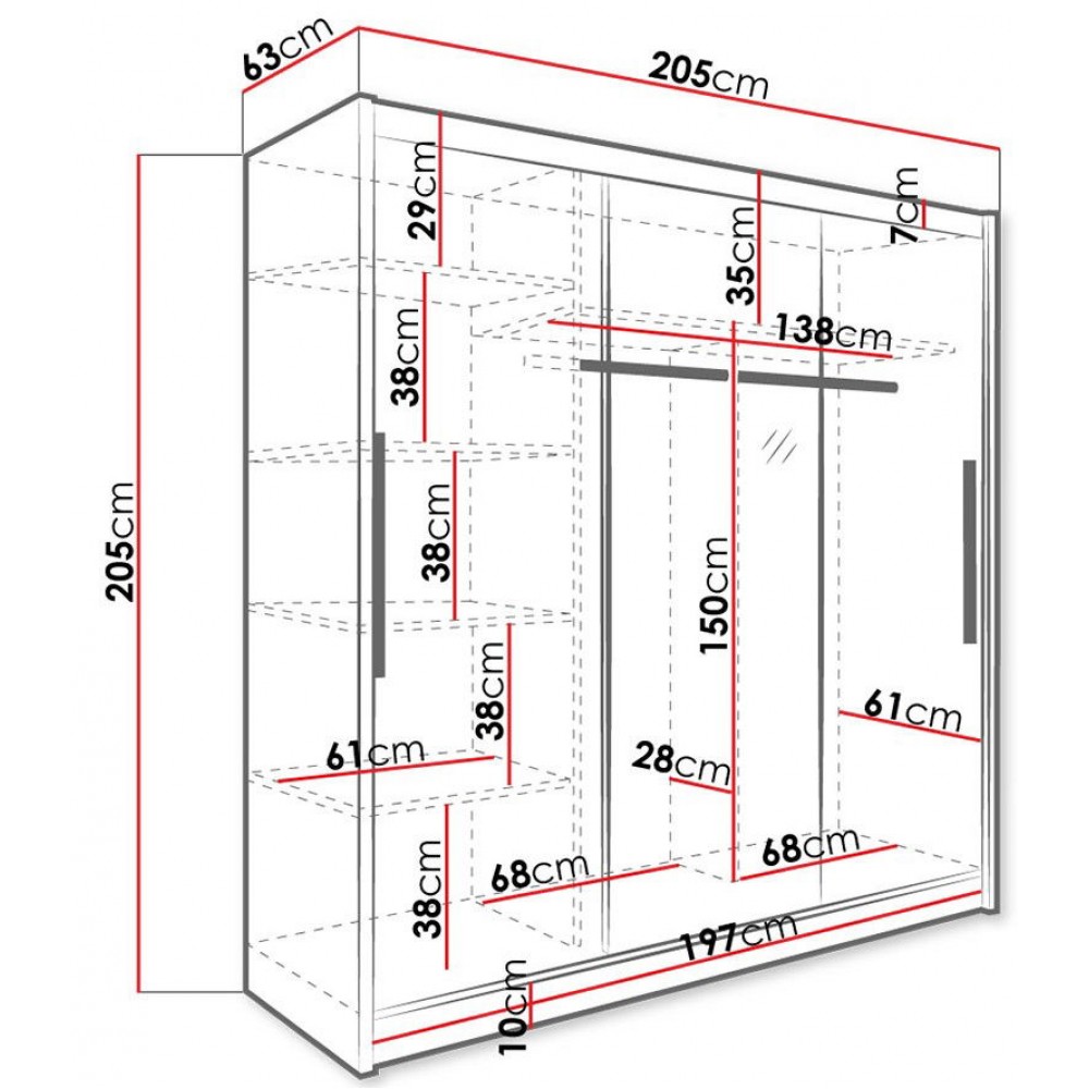 Ντουλάπα συρόμενη Aris με καθρέπτη mini