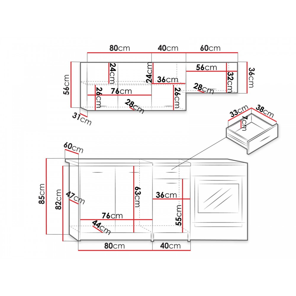 Σύνθεση κουζίνας Mela-Μήκος: 180 εκ.-Drus