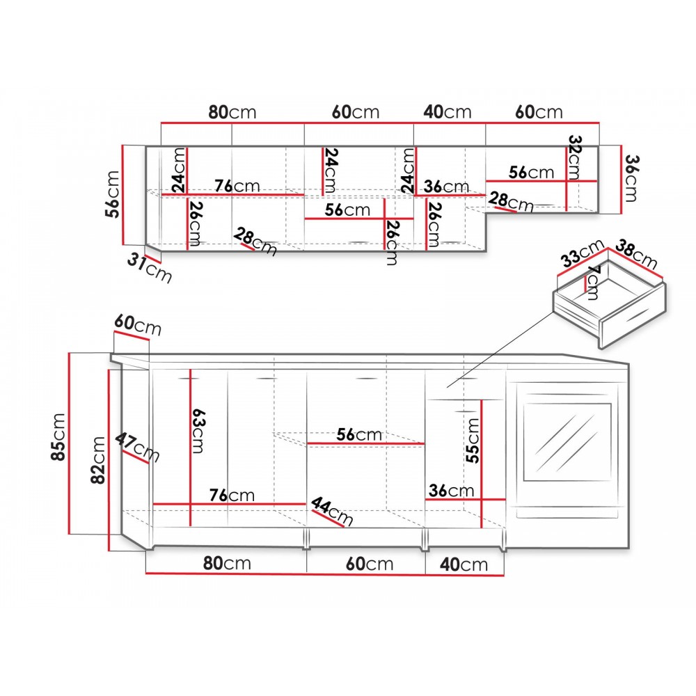Σύνθεση κουζίνας Mela-Μήκος: 240 εκ.-Drus