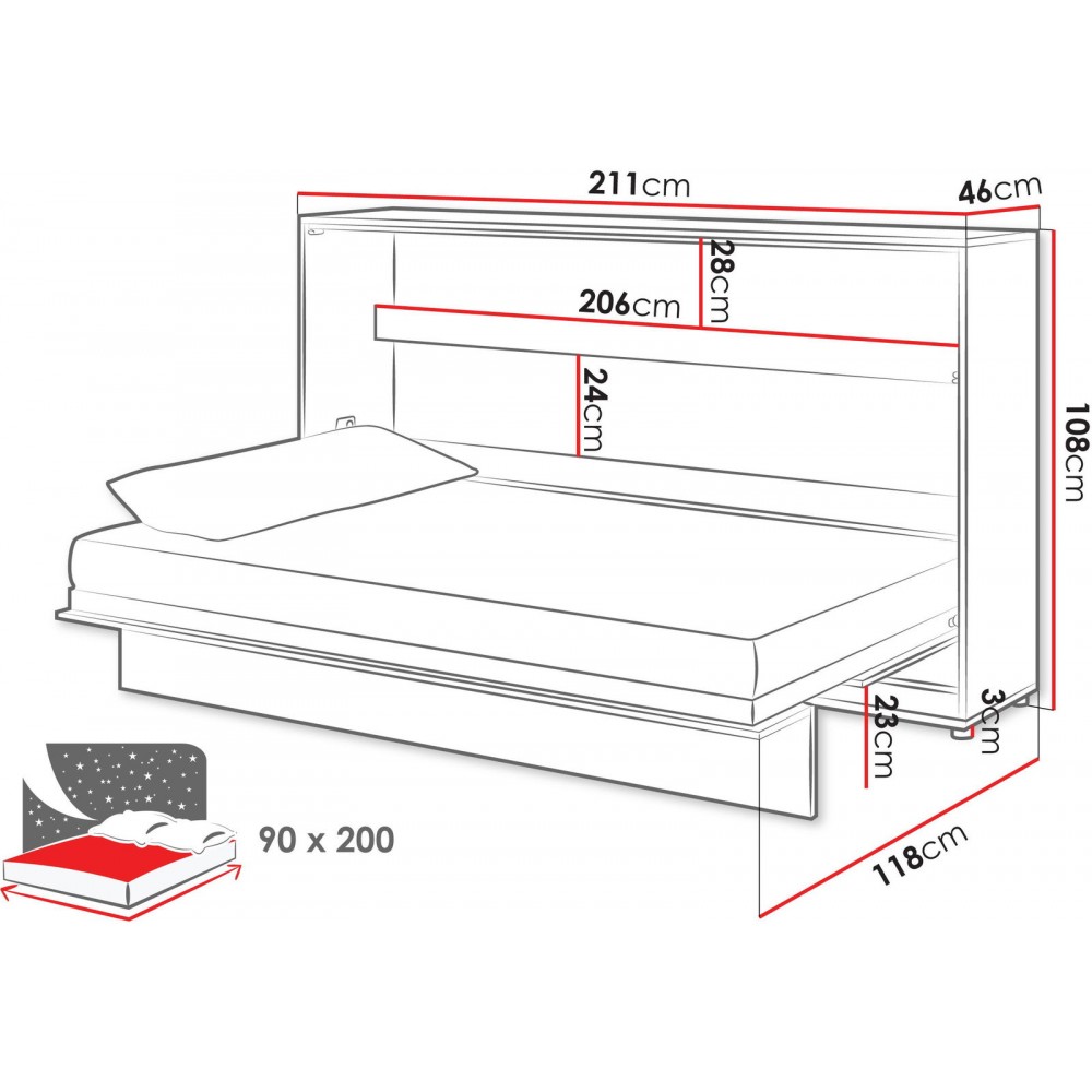 Κρεβάτι τοίχου Concept BC slash-90 x 200-Leuko