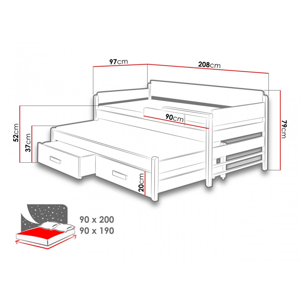 Παιδικό Κρεβάτι Dois 208x97x79