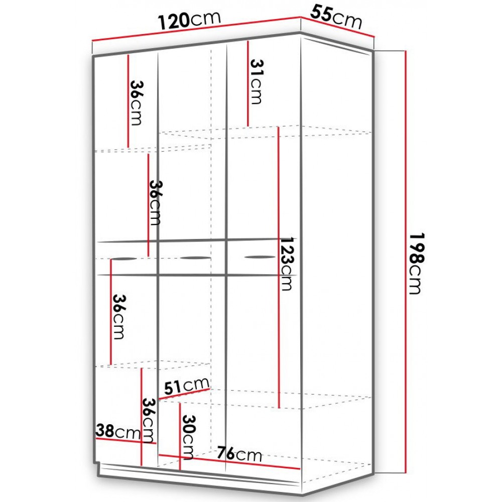 Ντουλάπα Raj 1 τρίφυλλη 120x55x198