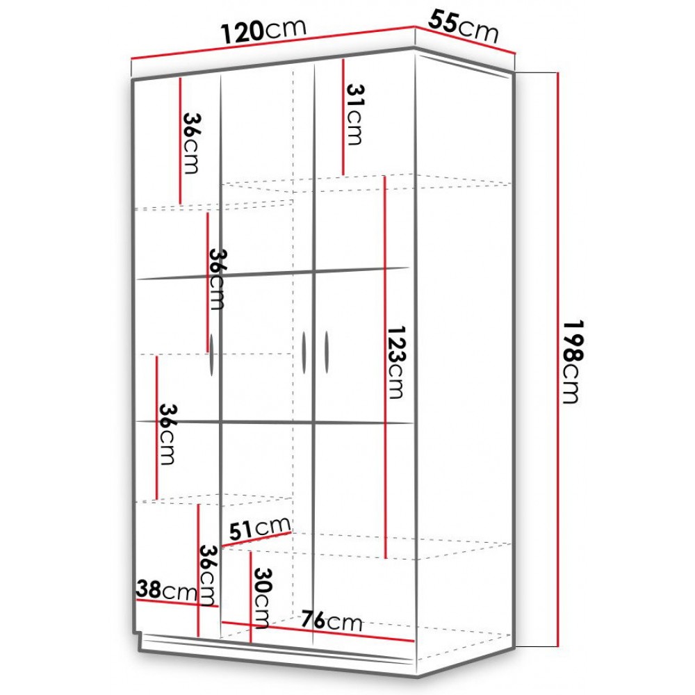 Ντουλάπα Raj 3 τρίφυλλη 120x55x198