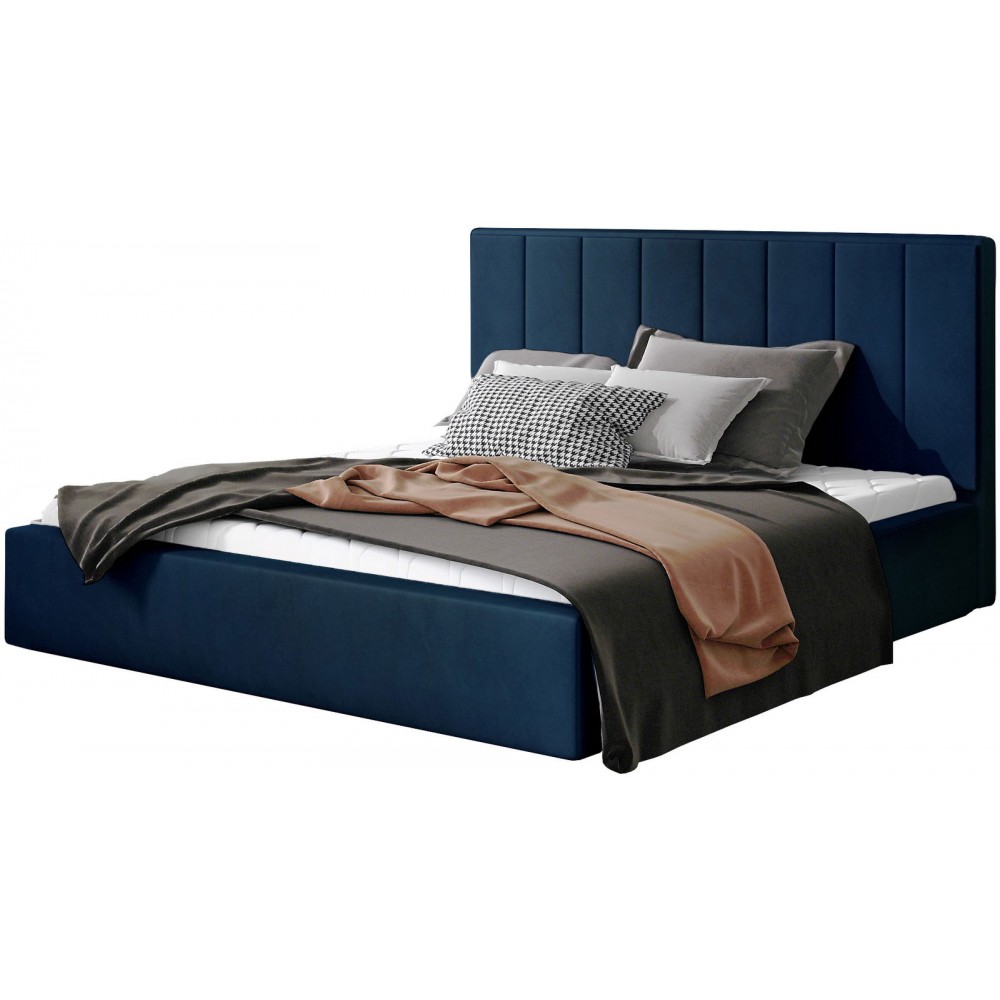 Επενδυμένο κρεβάτι Dobrik-160 x 200-Μπλέ-Χωρίς μηχανισμό ανύψωσης