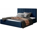 Επενδυμένο κρεβάτι Dobrik-160 x 200-Μπλέ-Χωρίς μηχανισμό ανύψωσης