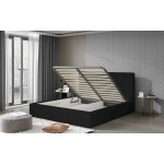 Επενδυμένο κρεβάτι Dobrik-180 x 200-Μαύρο-Με μηχανισμό ανύψωσης