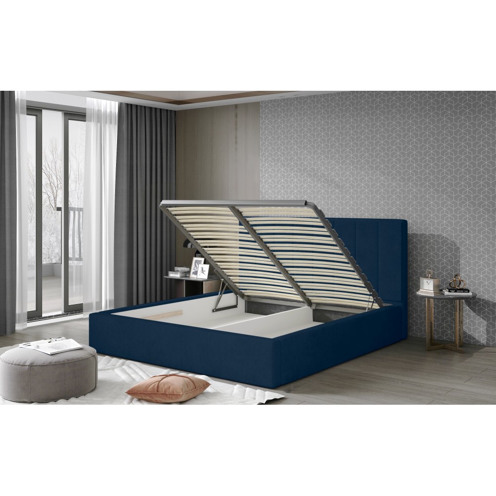 Επενδυμένο κρεβάτι Dobrik-180 x 200-Γκρι-Με μηχανισμό ανύψωσης