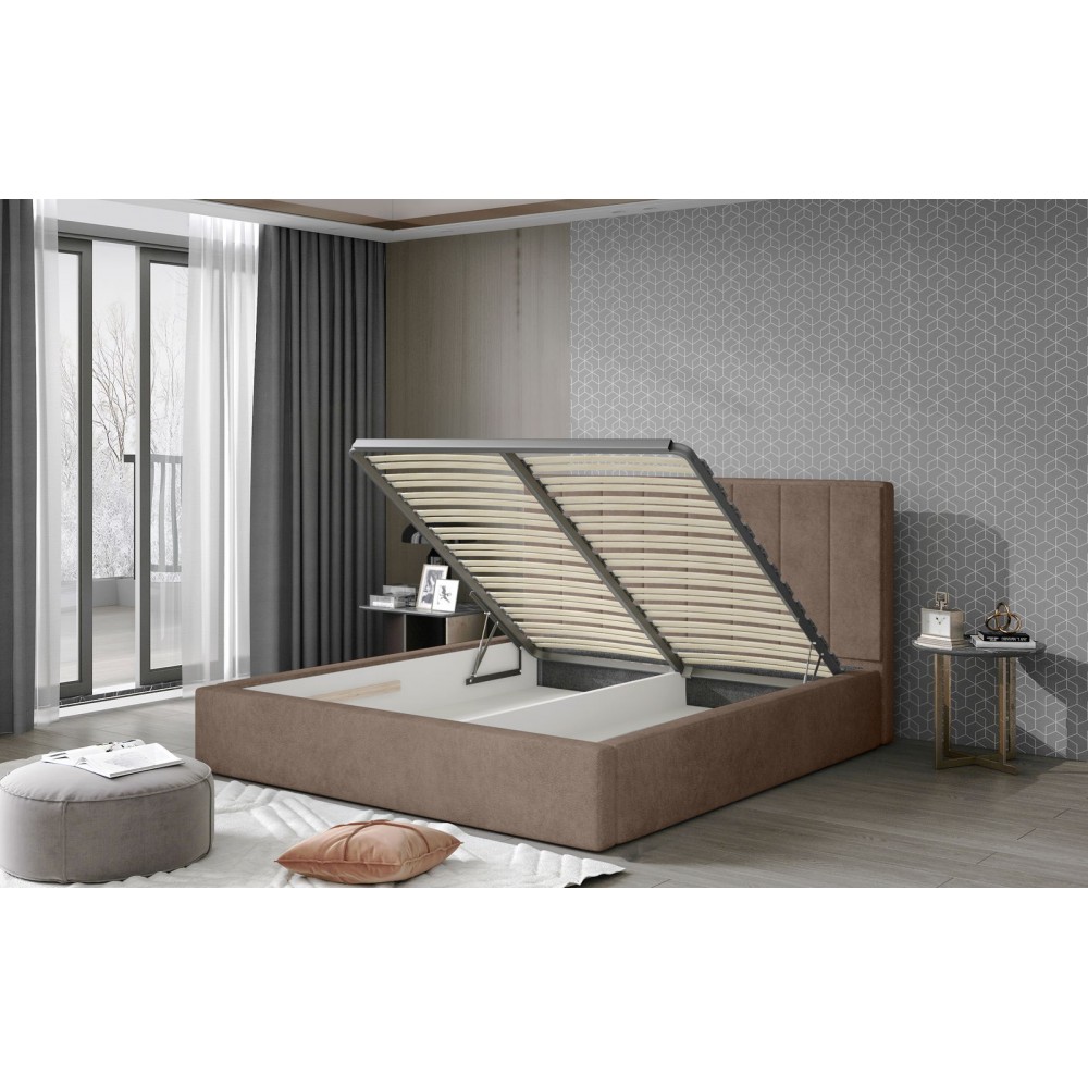 Επενδυμένο κρεβάτι Dobrik-180 x 200-Καφέ-Με μηχανισμό ανύψωσης