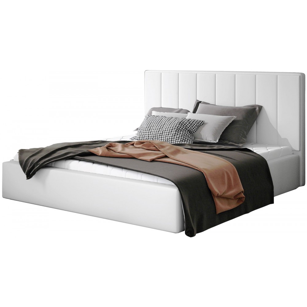 Επενδυμένο κρεβάτι Dobrik-200 x 200-Λευκό-Χωρίς μηχανισμό ανύψωσης