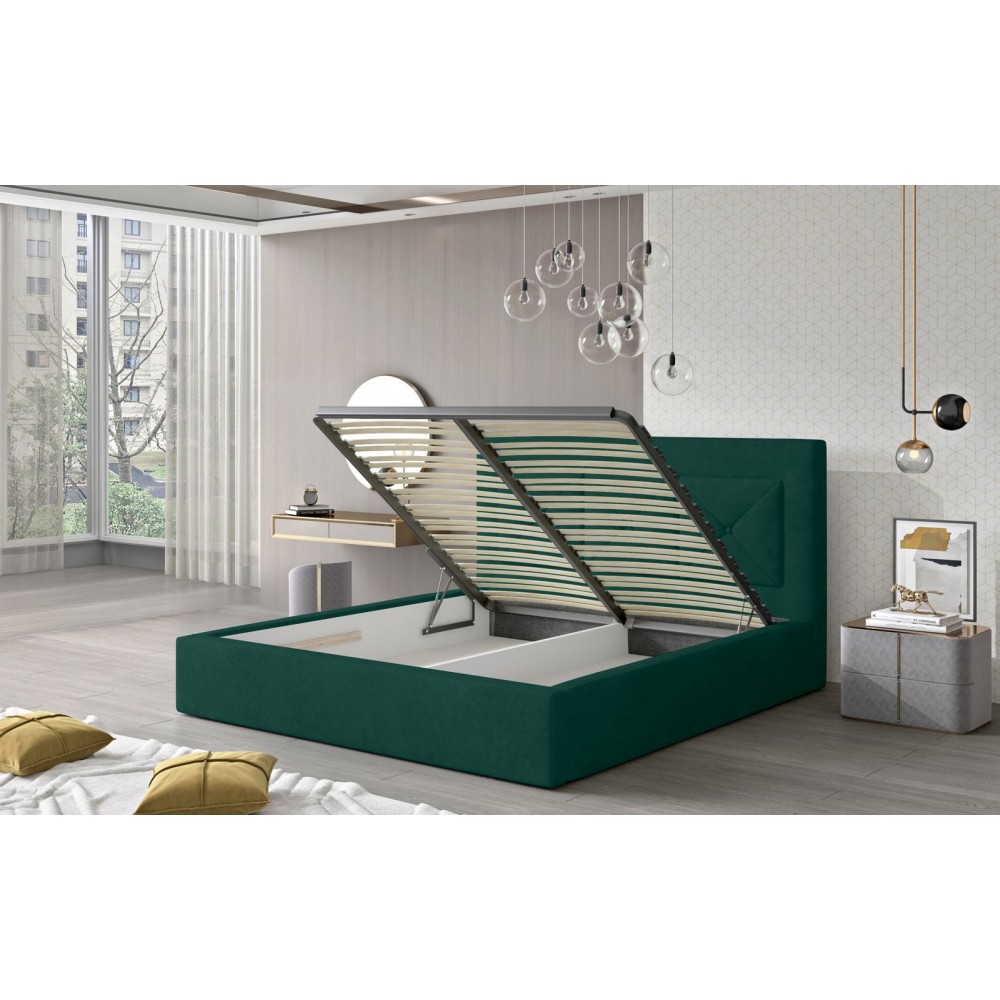 Επενδυμένο κρεβάτι Bisovar-140 x 200-Πράσινο-Με μηχανισμό ανύψωσης