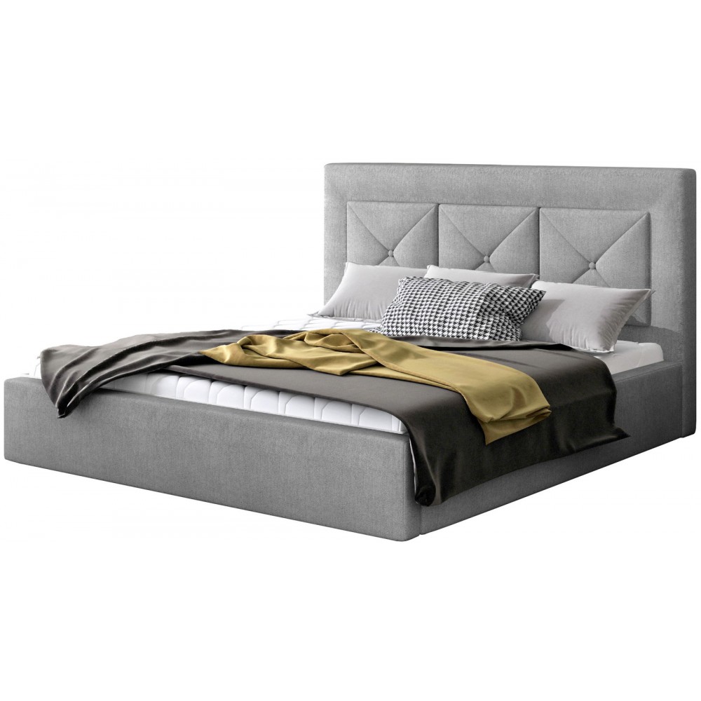 Επενδυμένο κρεβάτι Bisovar-160 x 200-Γκρι-Με μηχανισμό ανύψωσης