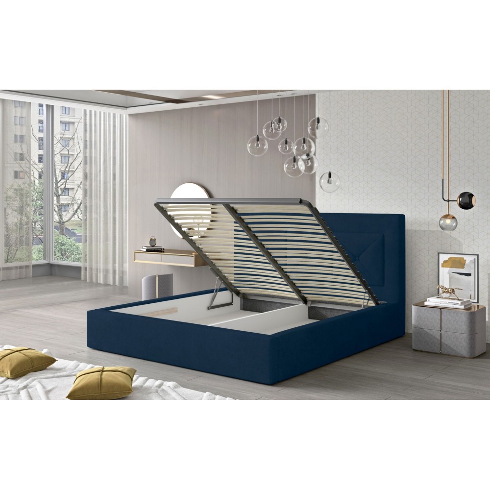 Επενδυμένο κρεβάτι Bisovar-160 x 200-Μπλέ-Με μηχανισμό ανύψωσης