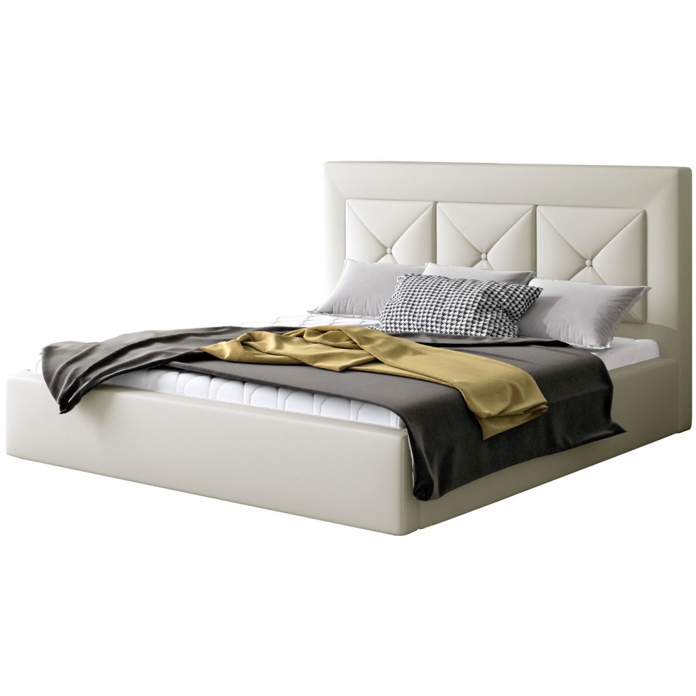 Επενδυμένο κρεβάτι Bisovar-180 x 200-Λευκό-Χωρίς μηχανισμό ανύψωσης