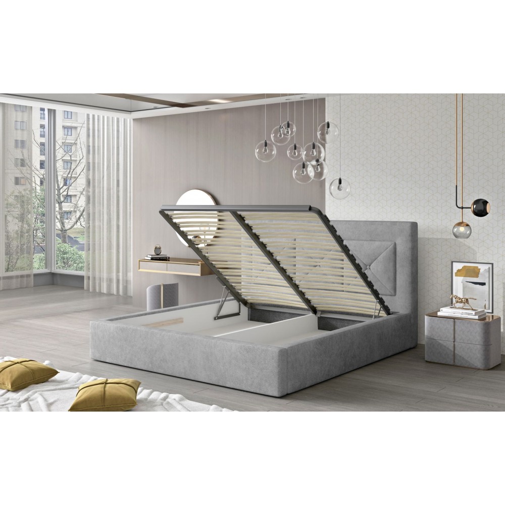 Επενδυμένο κρεβάτι Bisovar-200 x 200-Γκρι-Με μηχανισμό ανύψωσης