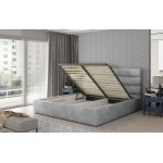 Επενδυμένο κρεβάτι Volcito-140 x 200-Γκρι-Με μηχανισμό ανύψωσης