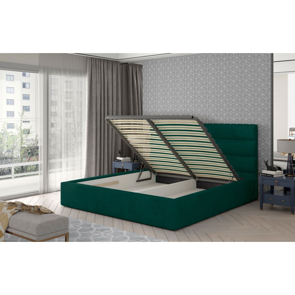 Επενδυμένο κρεβάτι Volcito-140 x 200-Πράσινο-Με μηχανισμό ανύψωσης