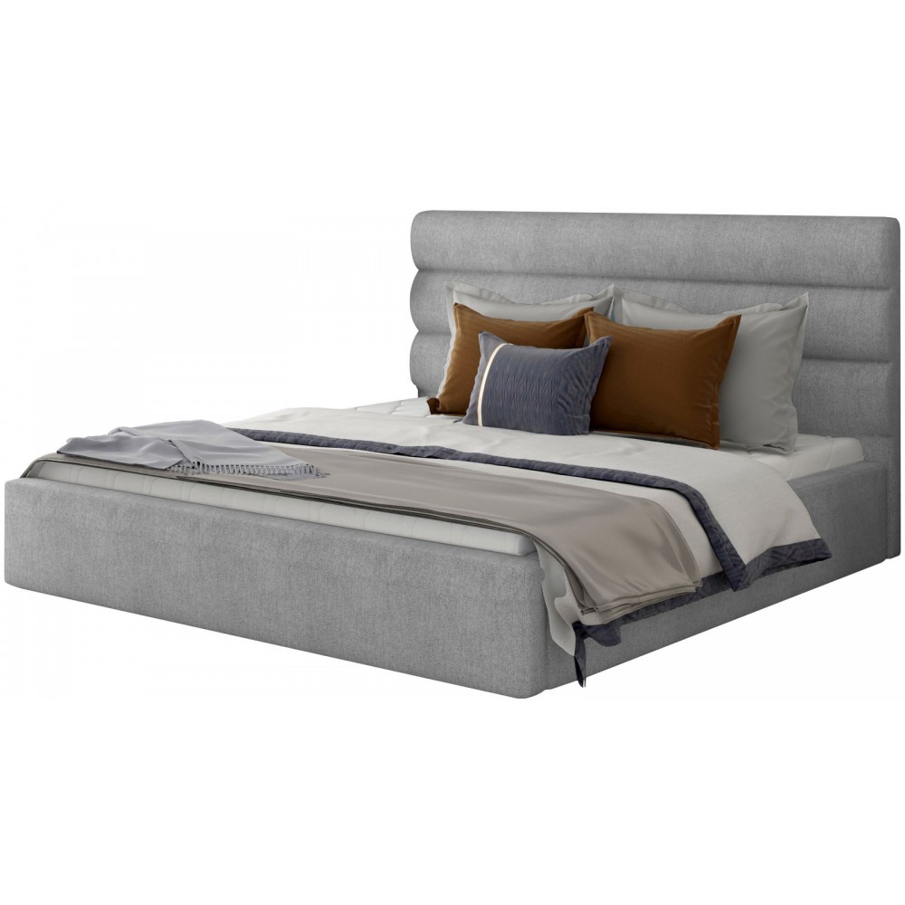 Επενδυμένο κρεβάτι Volcito-160 x 200-Γκρι-Με μηχανισμό ανύψωσης