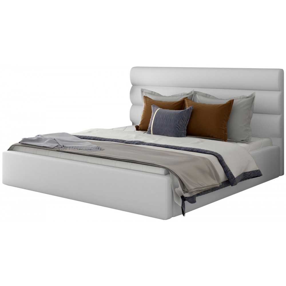 Επενδυμένο κρεβάτι Volcito-180 x 200-Λευκό-Χωρίς μηχανισμό ανύψωσης