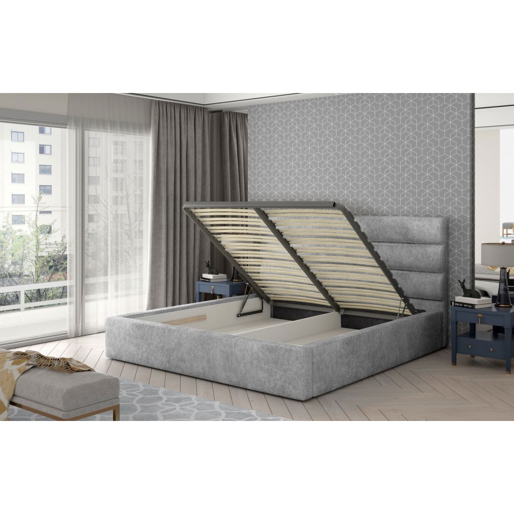 Επενδυμένο κρεβάτι Volcito-180 x 200-Γκρι-Με μηχανισμό ανύψωσης