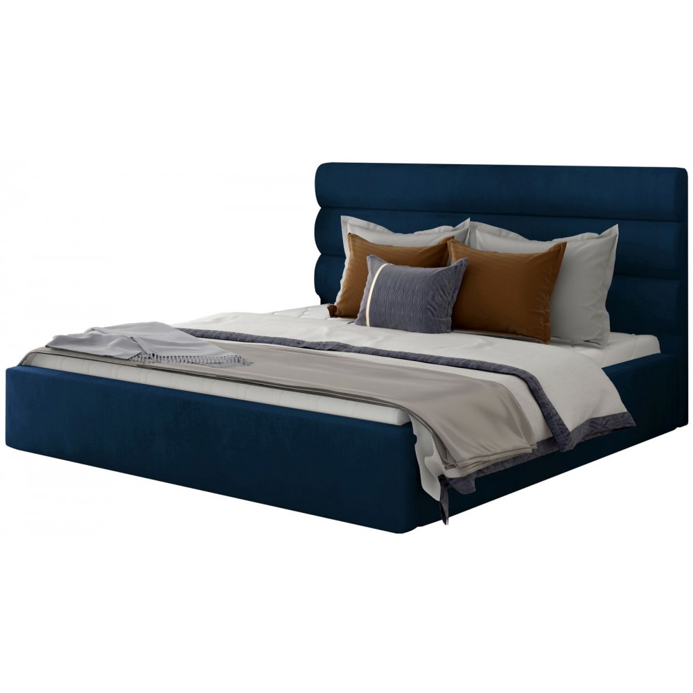 Επενδυμένο κρεβάτι Volcito-180 x 200-Μπλέ-Με μηχανισμό ανύψωσης