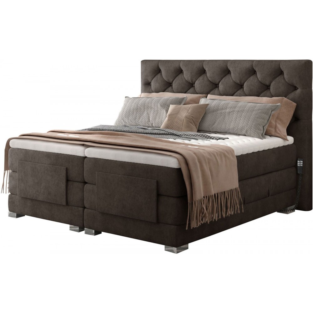 Επενδυμένο κρεβάτι Clover με στρώμα και ανώστρωμα-Kafe-140 x 200