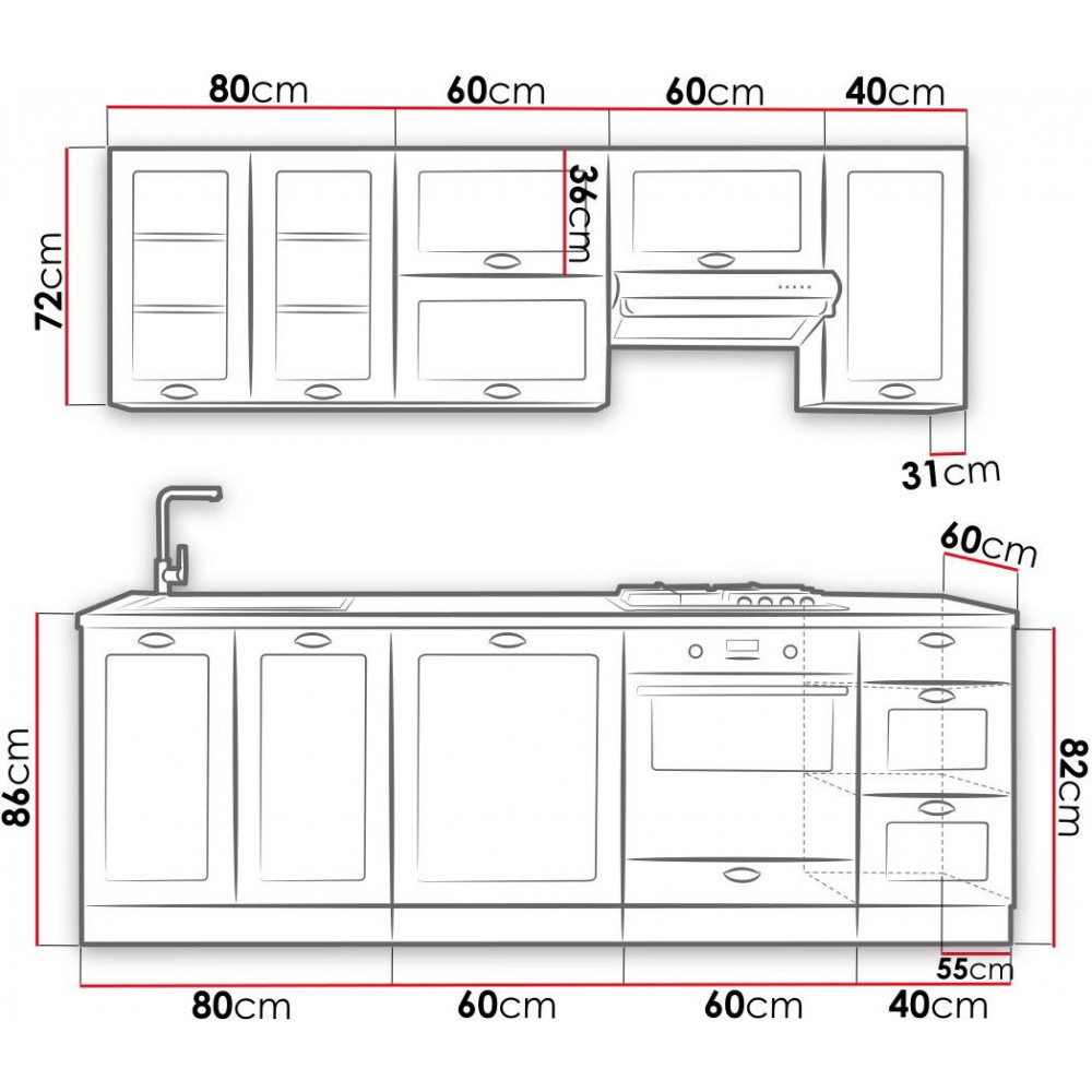Σύνθεση κουζίνας Adele-Μήκος: 240 εκ.