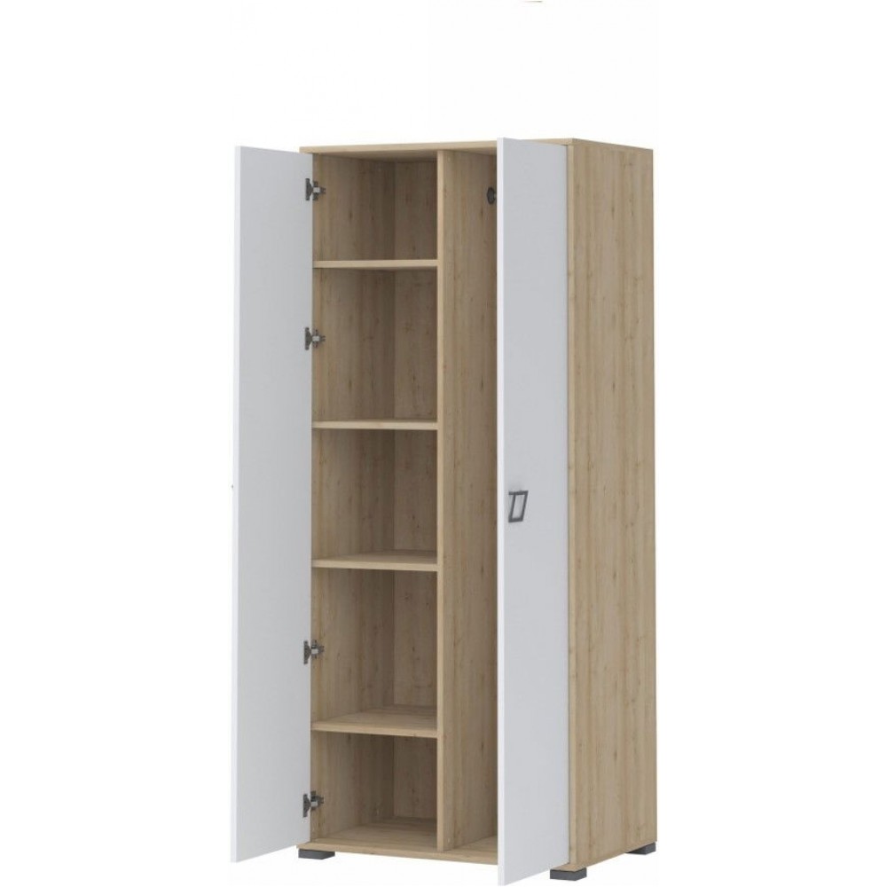 Γκαρνταρόμπα δίφυλλη Riddle 2D με ράγα-Δρυς-Λευκό