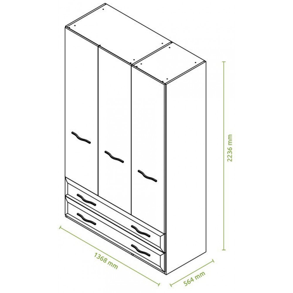 Ντουλάπα τρίφυλλη Giallo 3D2S