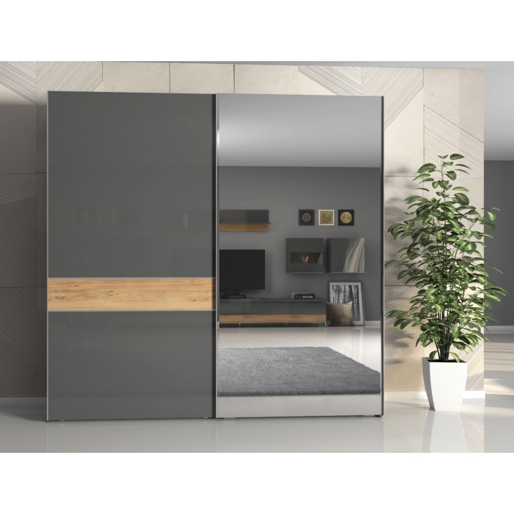 Ντουλάπα συρόμενη δίφυλλη Agate 230 με καθρέπτη