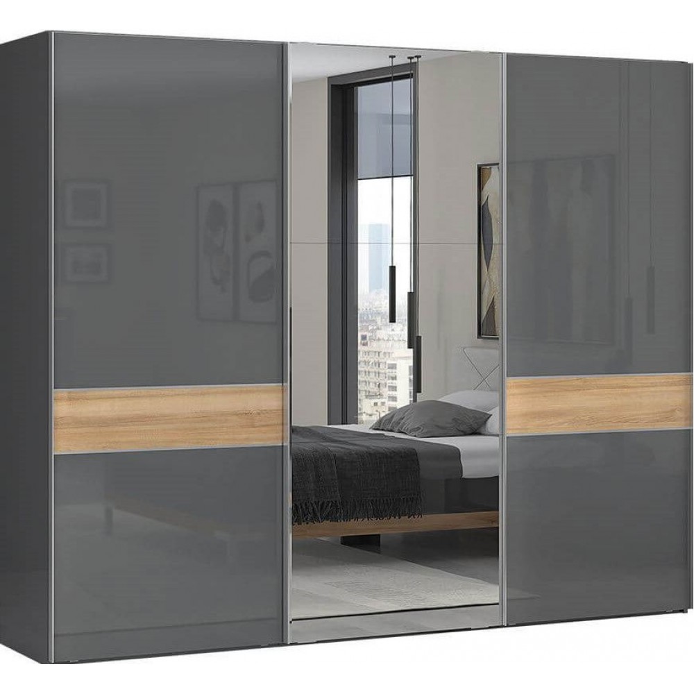 Ντουλάπα συρόμενη τρίφυλλη Agate 280 με καθρέπτη