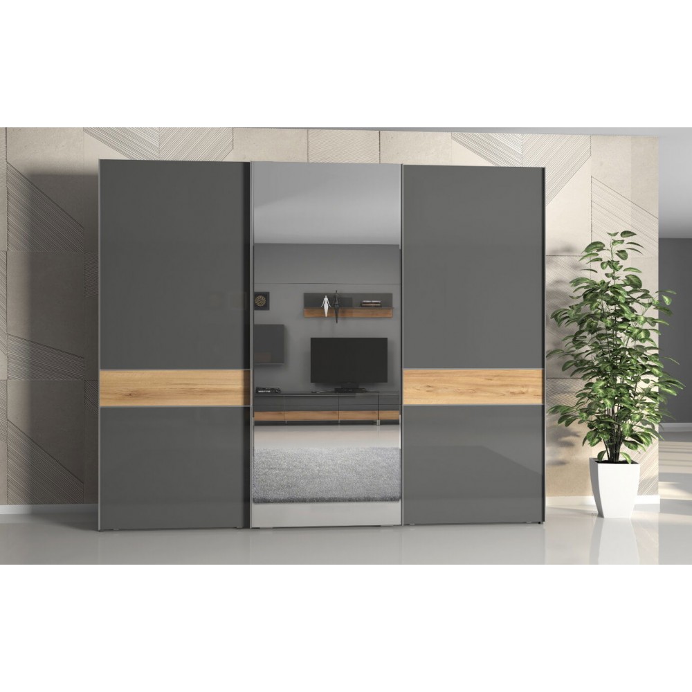 Ντουλάπα συρόμενη τρίφυλλη Agate 280 με καθρέπτη