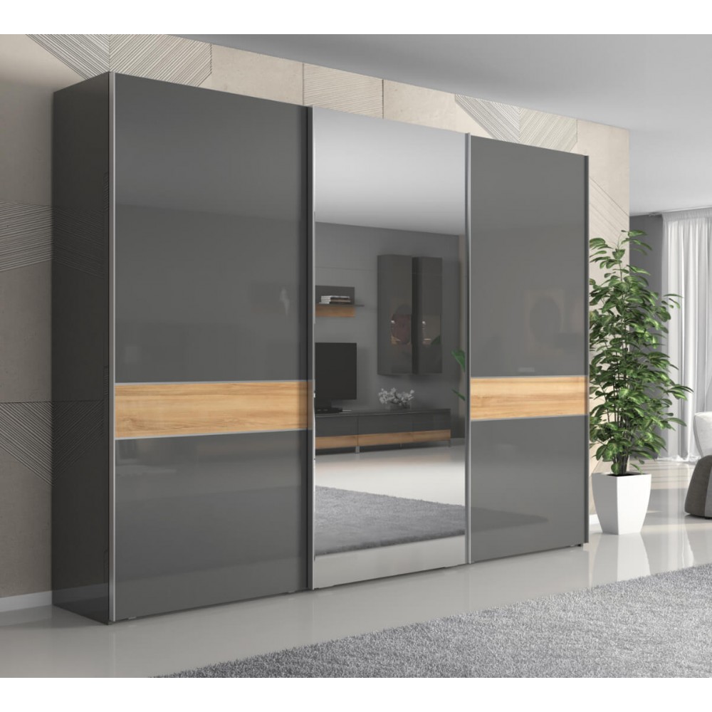 Ντουλάπα συρόμενη τρίφυλλη Agate 280 με καθρέπτη