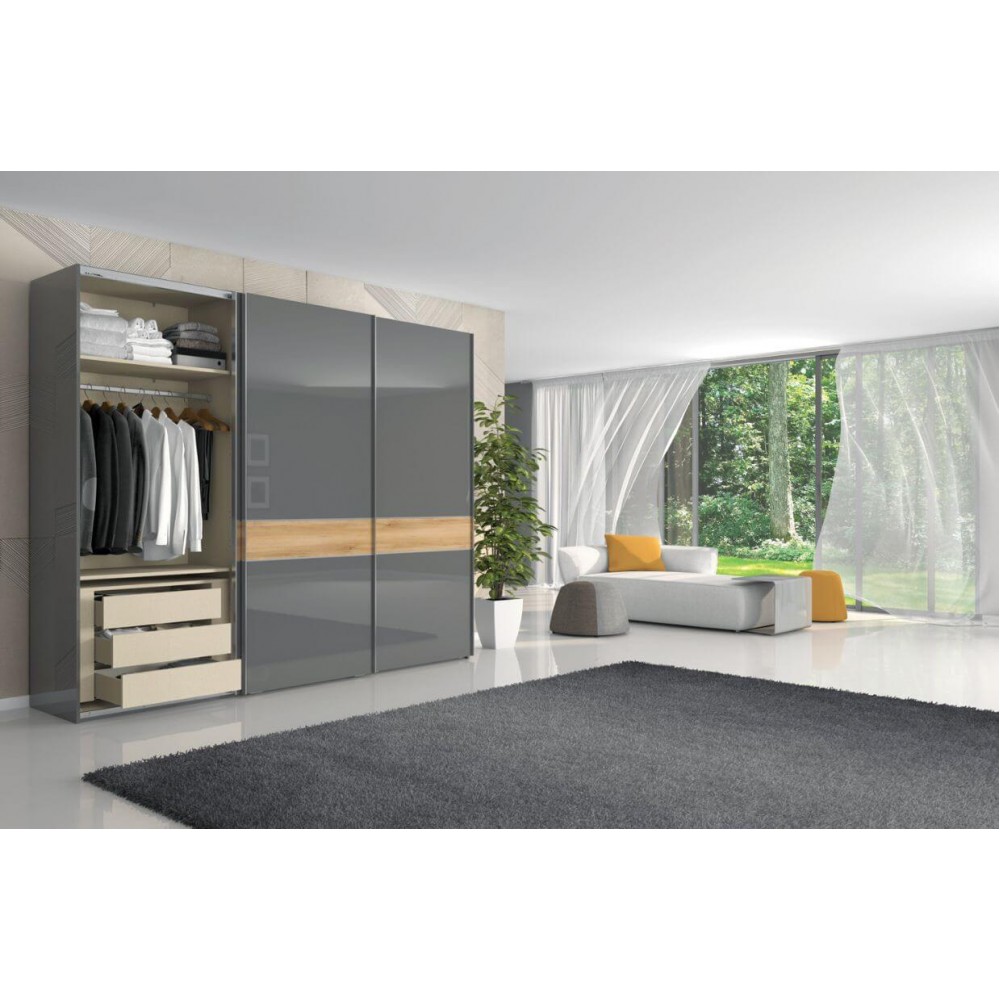 Ντουλάπα συρόμενη τρίφυλλη Agate 280 με καθρέπτη