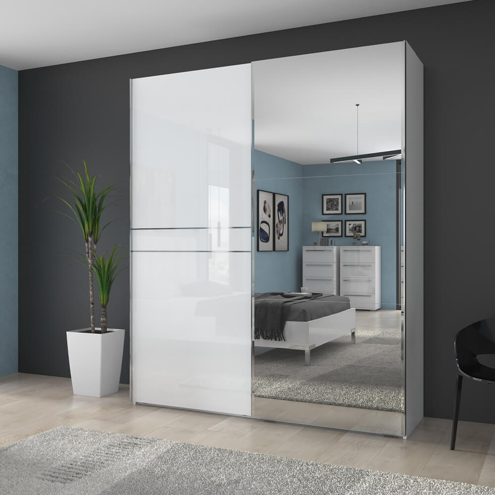 Ντουλάπα συρόμενη δίφυλλη Realm 180 με καθρέπτη-Λευκό