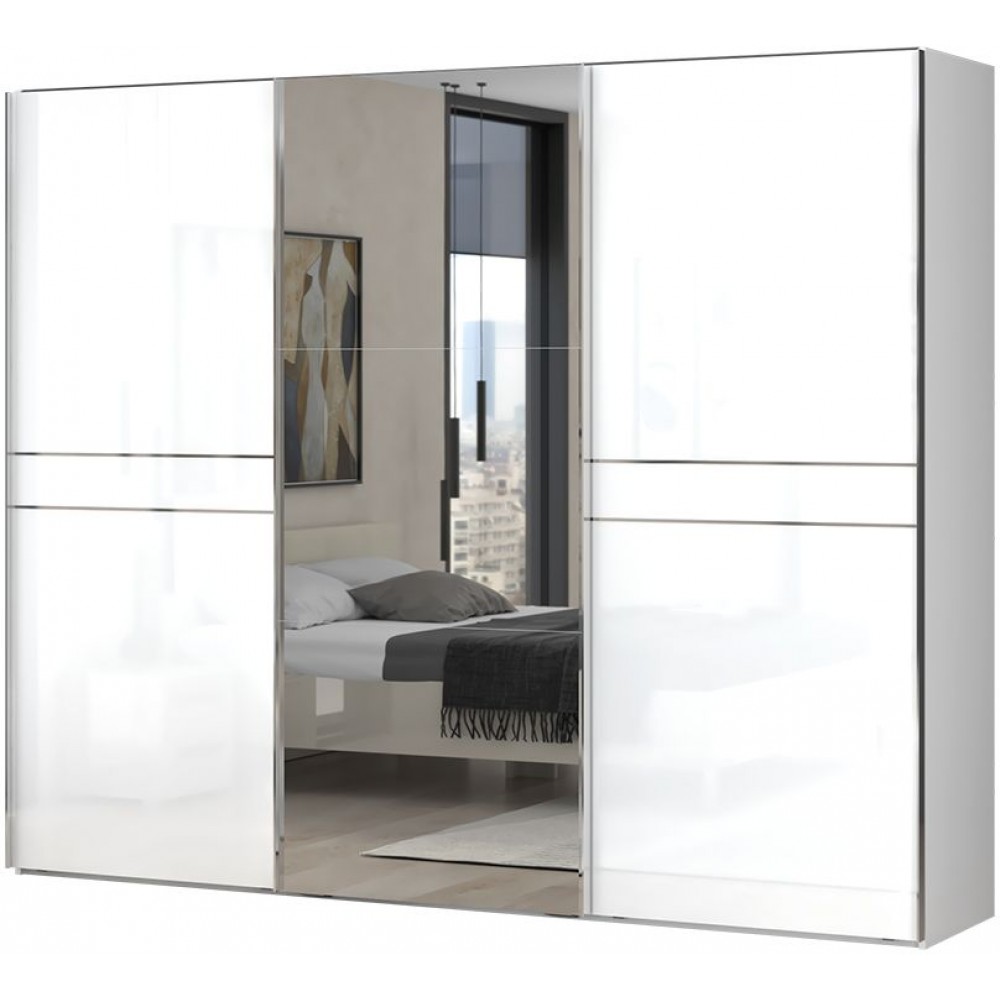 Ντουλάπα συρόμενη τρίφυλλη Realm 280 με καθρέπτη-Λευκό