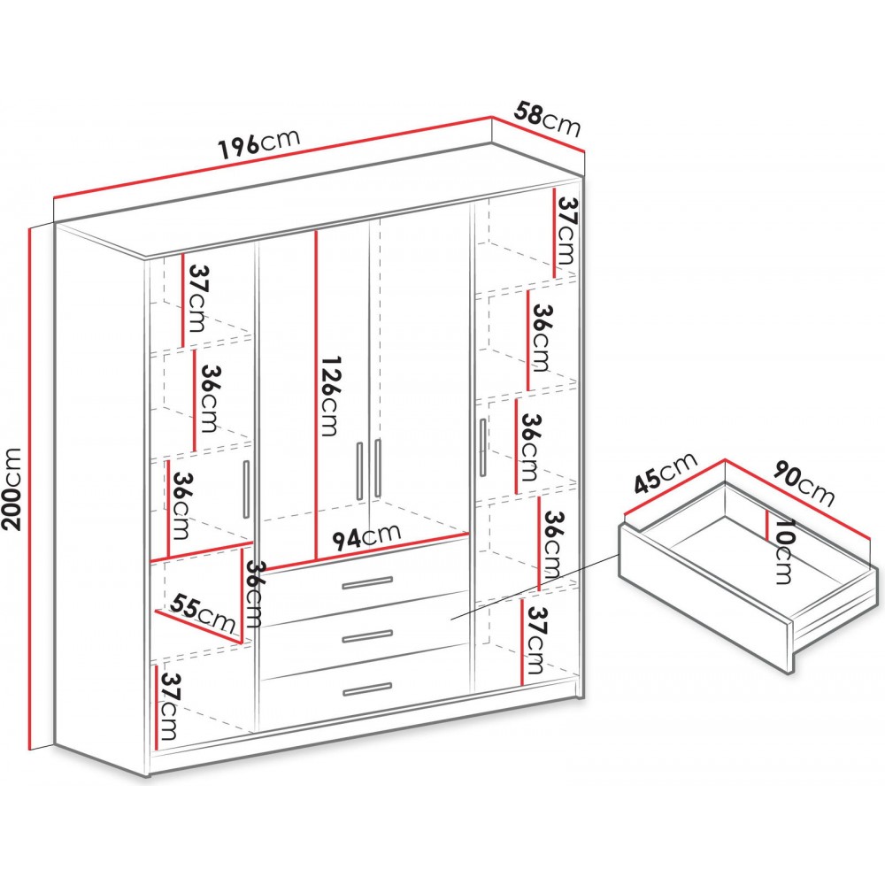 Ντουλάπα Bali 4D τετράφυλλη-Grafitis