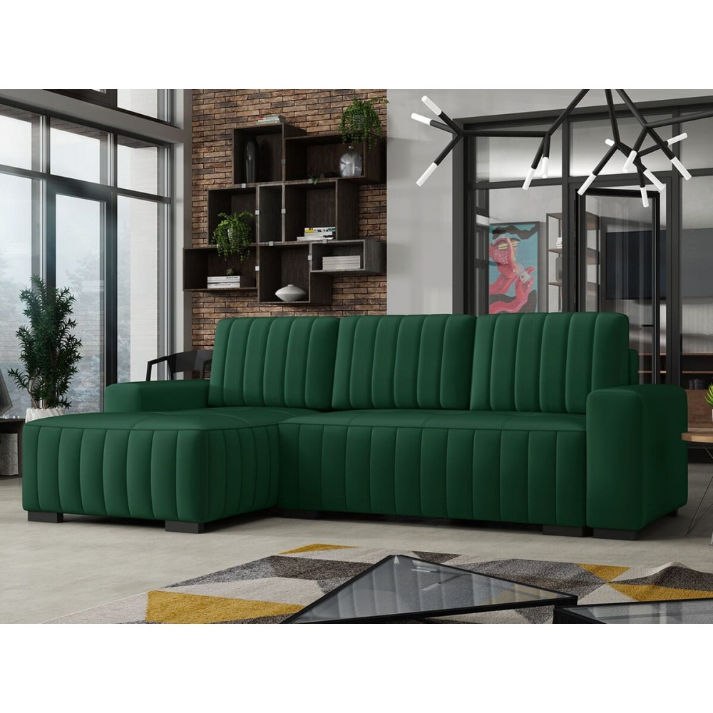 Γωνιακός καναπές Hugo-Prasino-Αριστερή