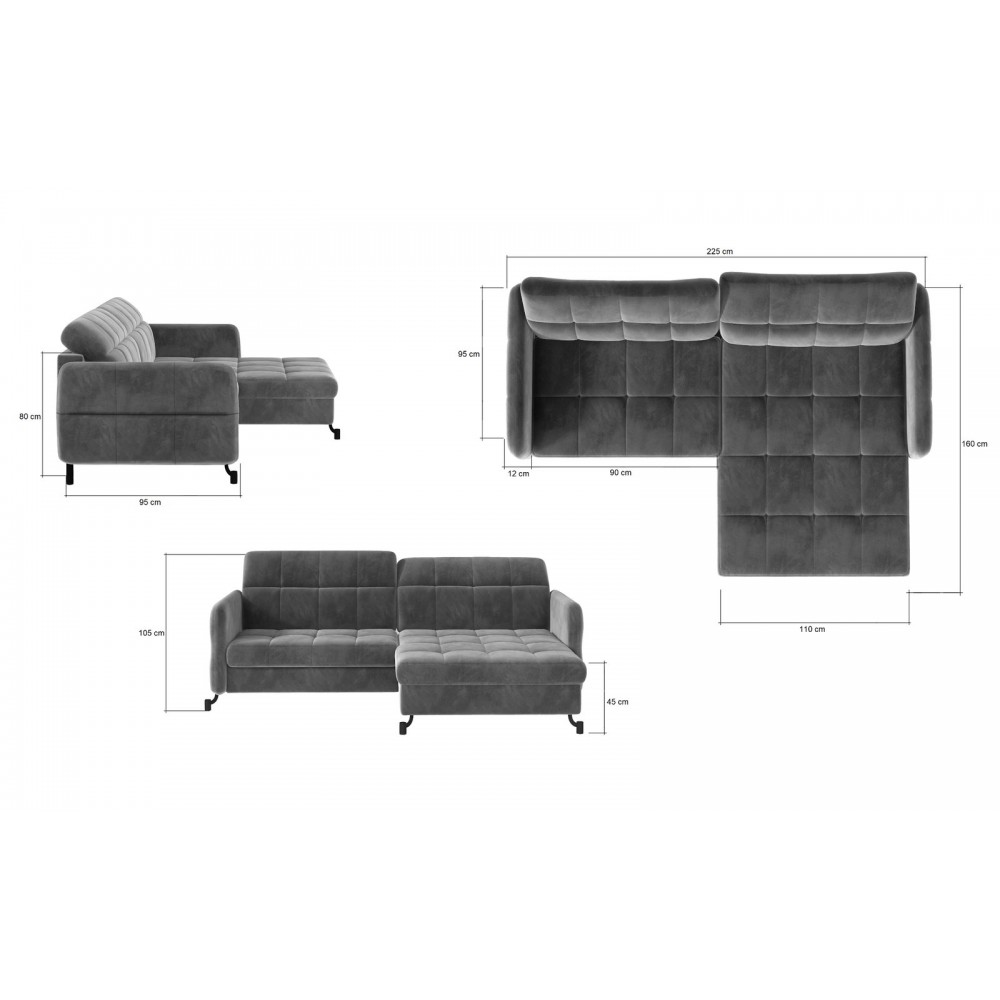 Γωνιακός καναπές Lorette 225x160x105