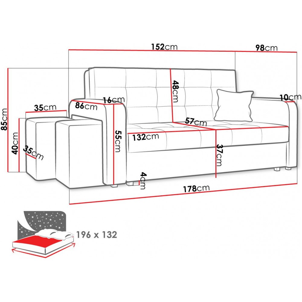 Καναπές Viva Home Τριθέσιος-Αριστερή-Kyano 178x98x85