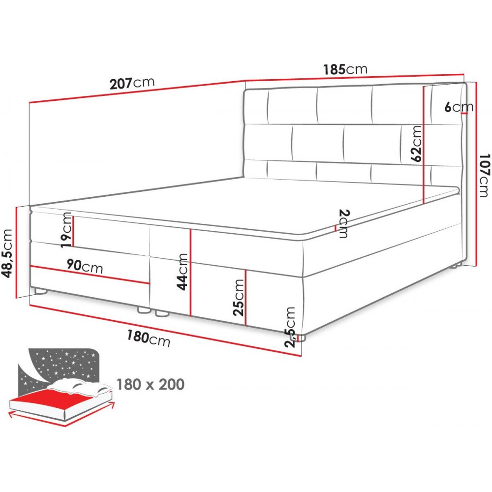 Επενδυμένο κρεβάτι Wall-Mpez-180 x 200