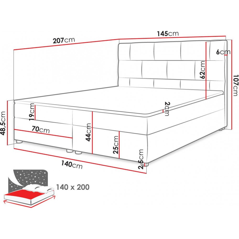 Επενδυμένο κρεβάτι Wall-Gkri Anoixto-140 x 200